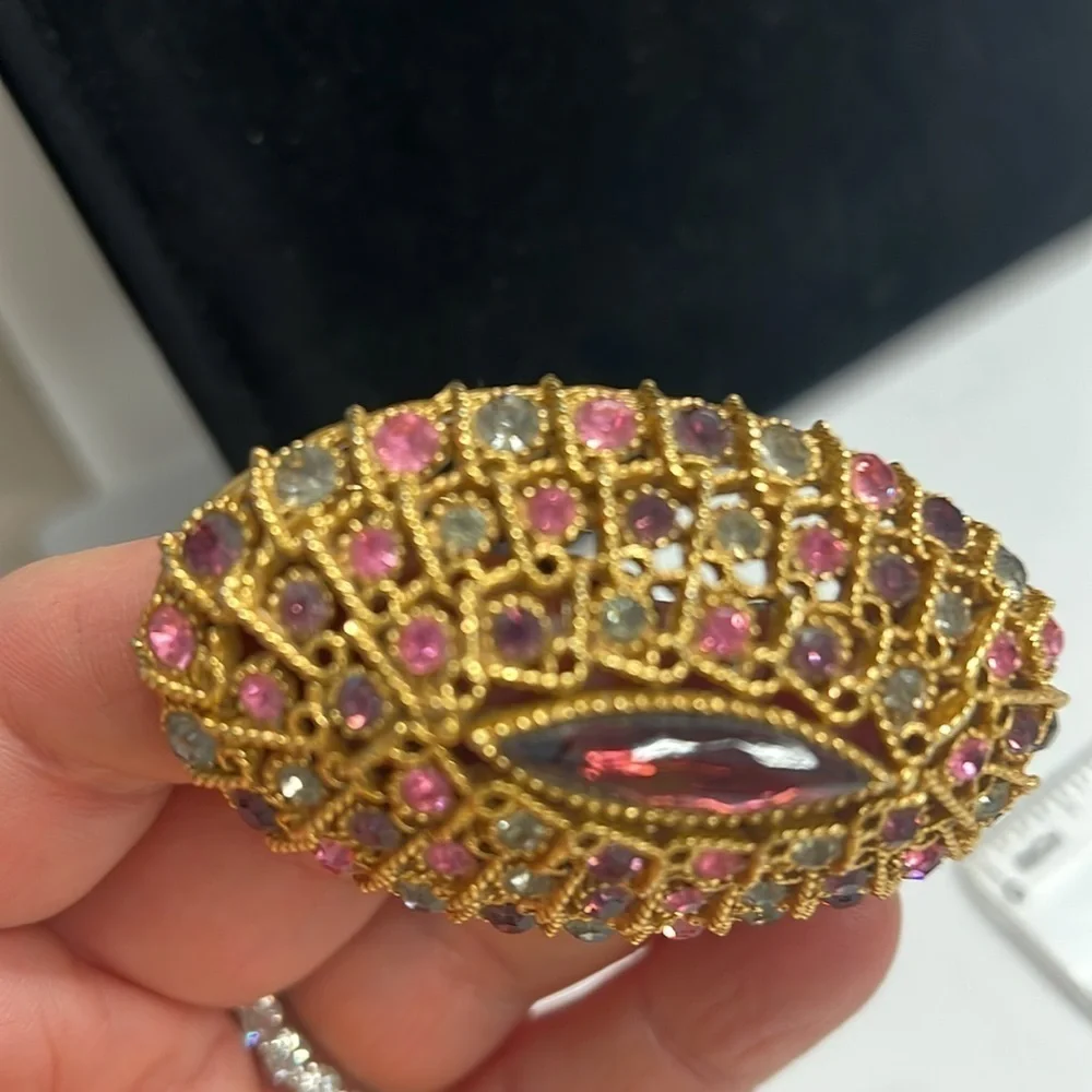 Vintage Art Deco Oval Deep Stone Cluster Pin Brooch